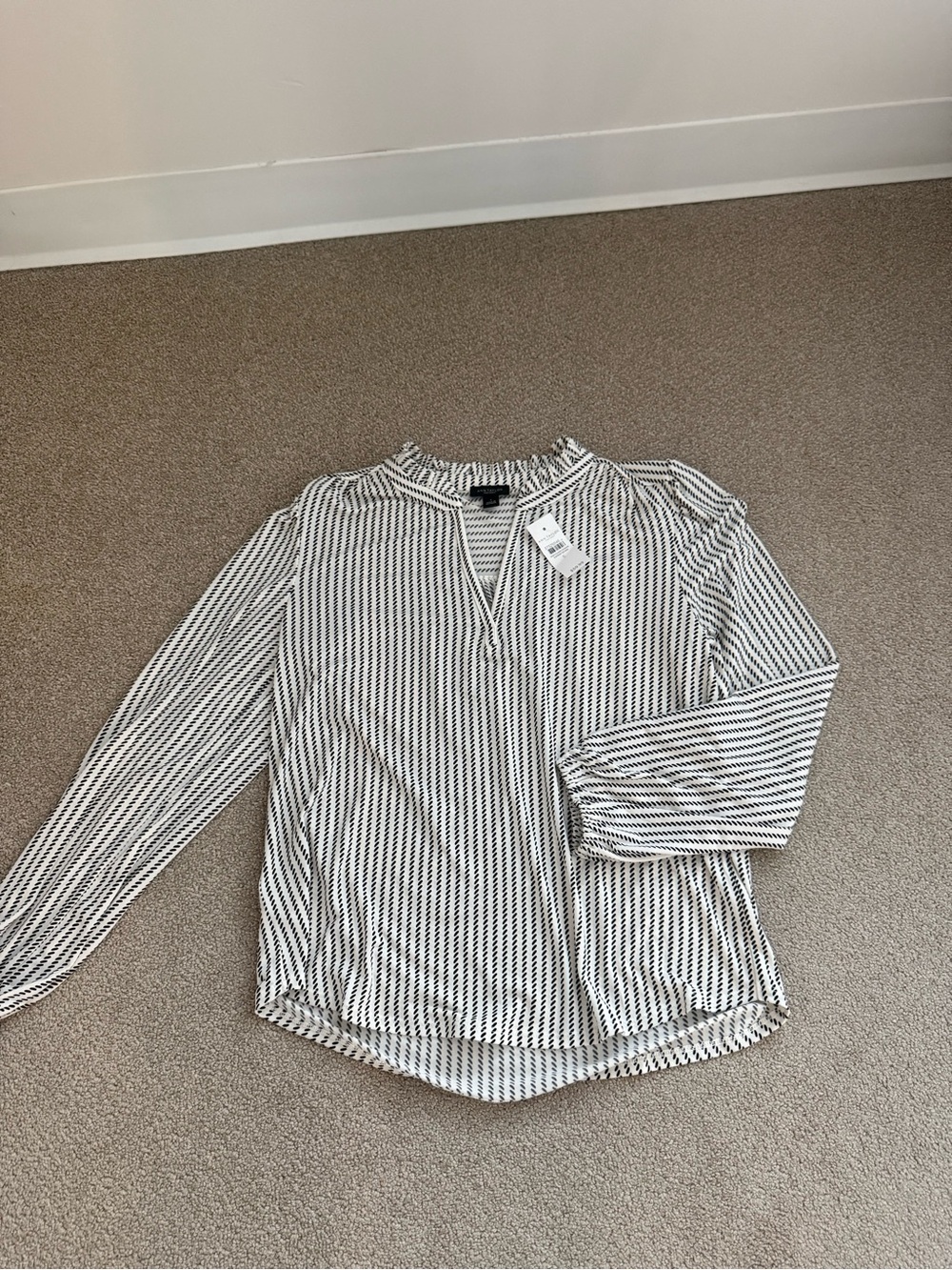 Striped V-Neck Long-Sleeve Blouse - Black & White